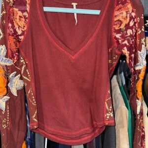 Free People Rust Floral Long Sleeve Top